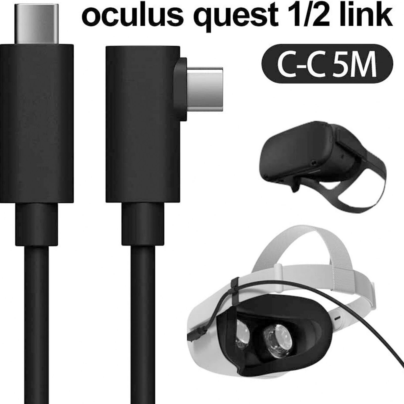 16ft Link Cable For Oculus Quest 2/quest Type-c-c Right Angle Fast Charger Cord